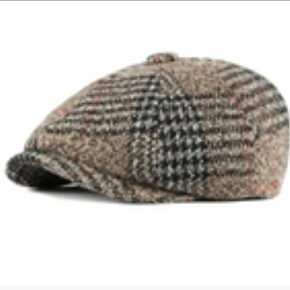 Plaid Wool Newsboy Cap - Picture 1 of 7